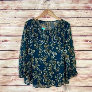 Fortune + Ivy Greta Smocked Detail Blouse Green L